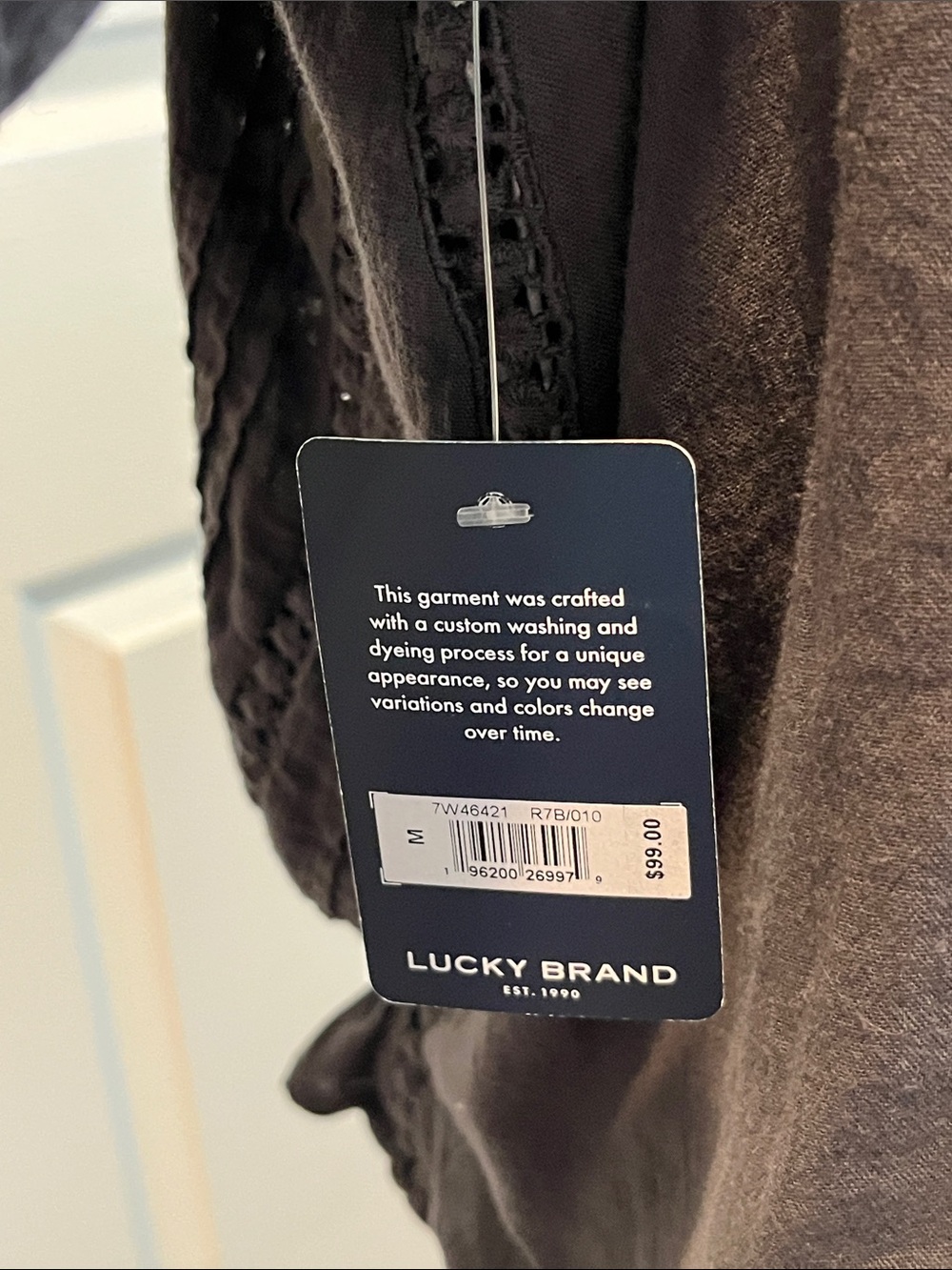 Lucky Brand Charcoal Eyelet Button-Front Drawstring Blouse - Picture 6 of 8